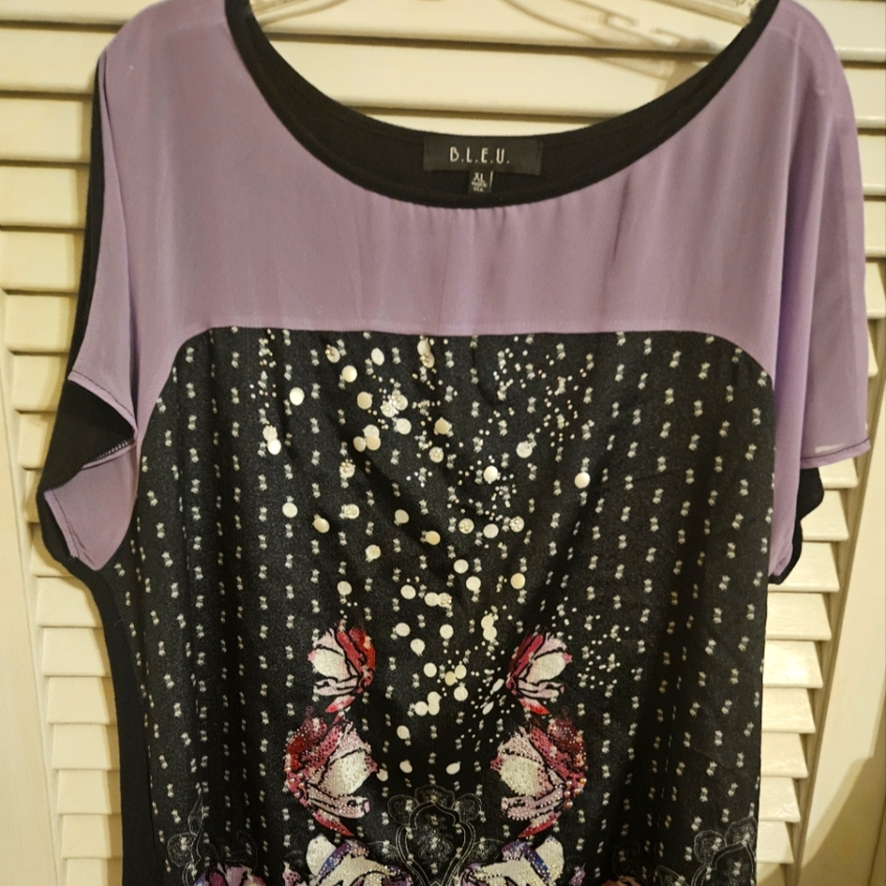 Women's Purple and Black Top Size Xl By B.L.E.U.
